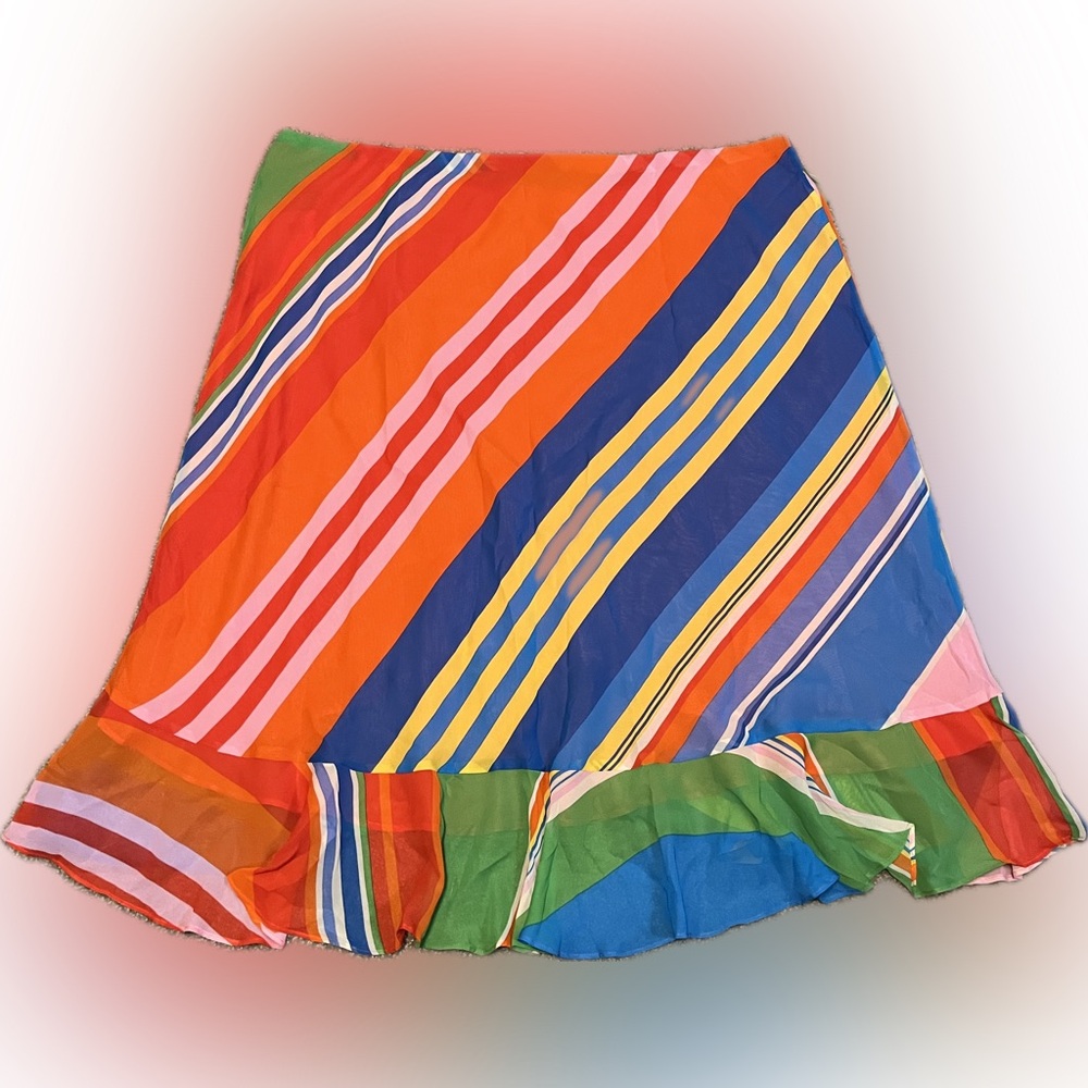 LAUREN Ralf Lauren Georgette Variegated Striped Ruffle Skirt size 3X - Picture 3 of 10